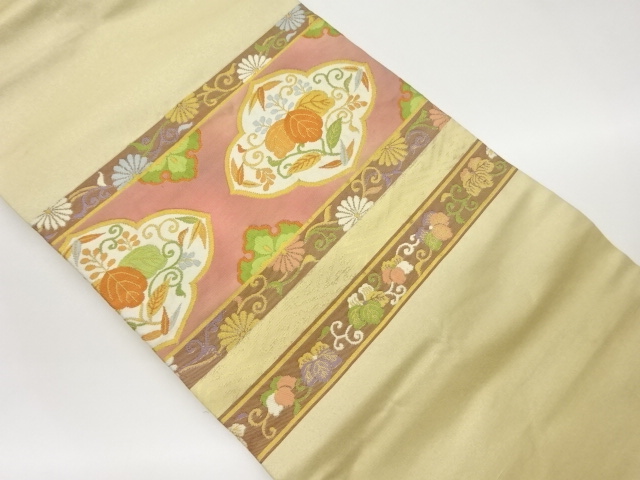 横段に桐・菊唐草模様織出し名古屋帯